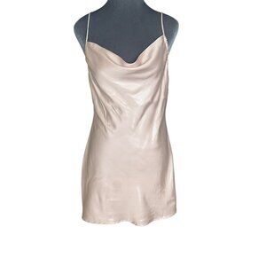 Princess Polly Satin Slip Dress Beige Size 2 Adjustable Spaghetti Straps Cowl Ne